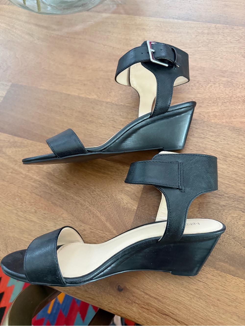 NINE WEST Black Wedge Ankle Strap Sandals with Silver Buckle - 8 - Picture 5 of 12